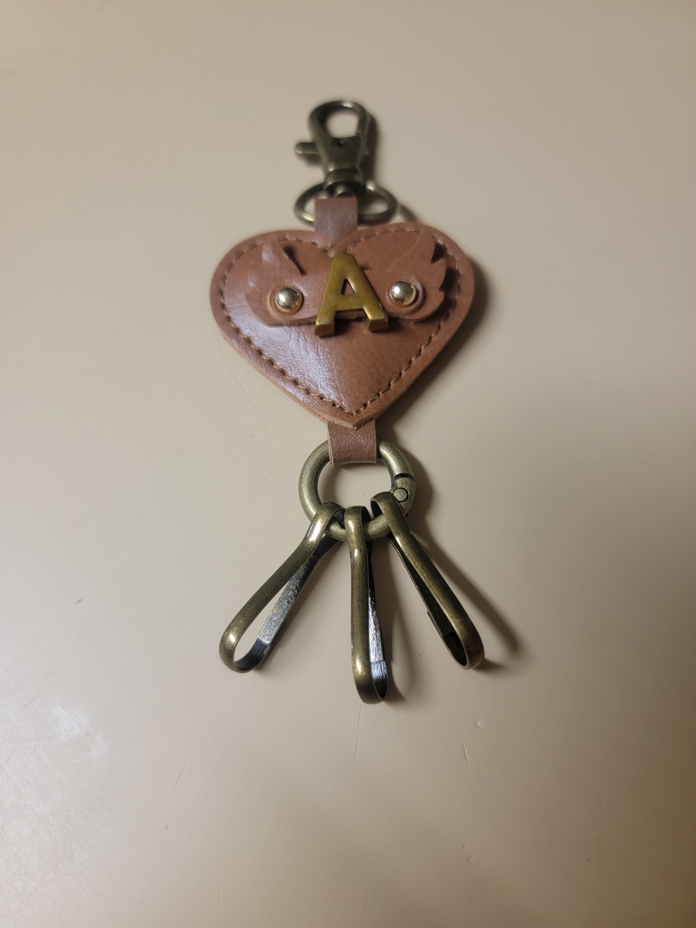 Initial A Heart Key - Tan Leather
